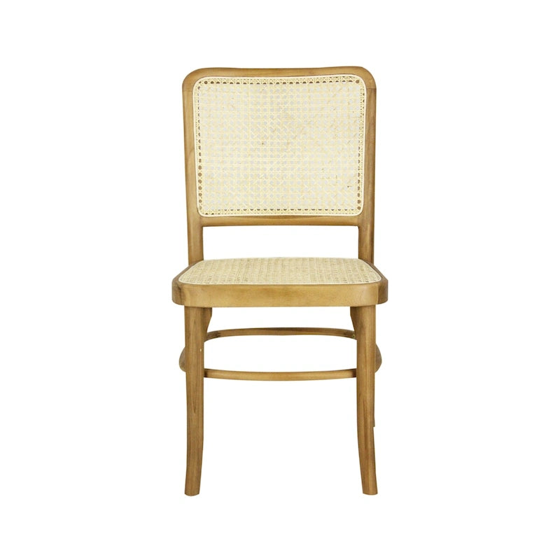 Chaise de salle à manger en bois massif et rotin style bohème naturel du milieu du siècle