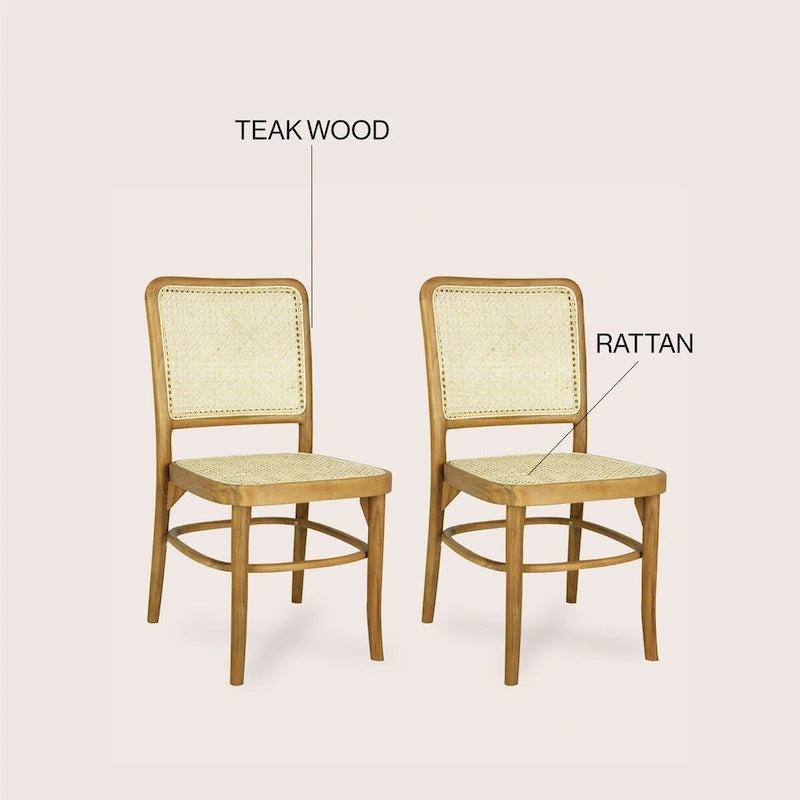 Chaise de salle à manger en bois massif et rotin style bohème naturel du milieu du siècle