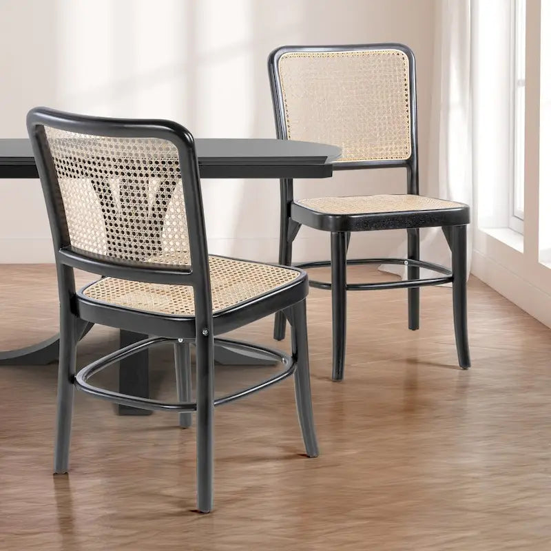Chaise de salle à manger en bois massif et rotin style bohème naturel du milieu du siècle