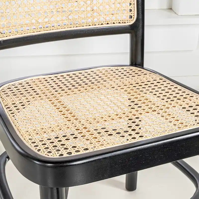 Chaise de salle à manger en bois massif et rotin style bohème naturel du milieu du siècle