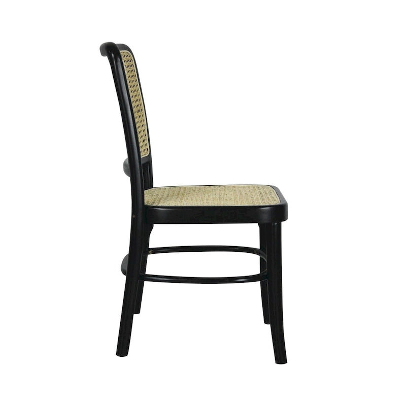 Chaise de salle à manger en bois massif et rotin style bohème naturel du milieu du siècle