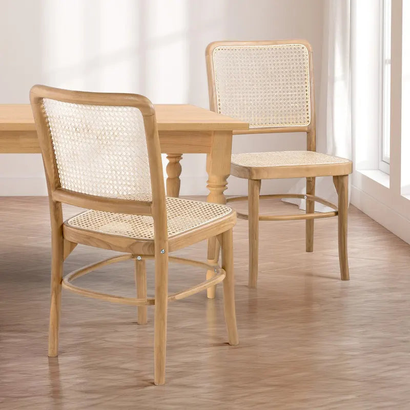 Chaise de salle à manger en bois massif et rotin style bohème naturel du milieu du siècle