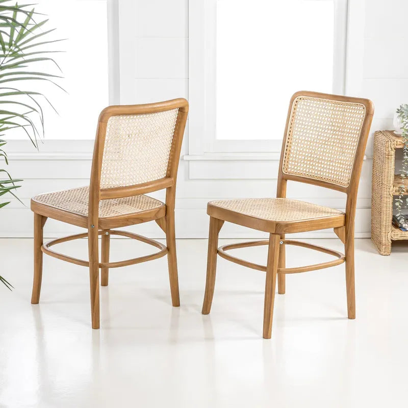 Chaise de salle à manger en bois massif et rotin style bohème naturel du milieu du siècle