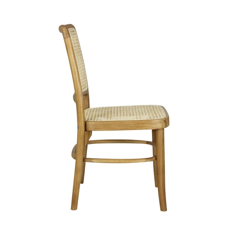Chaise de salle à manger en bois massif et rotin style bohème naturel du milieu du siècle