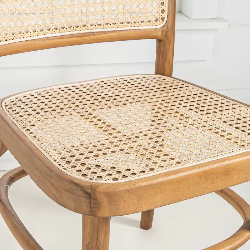 Chaise de salle à manger en bois massif et rotin style bohème naturel du milieu du siècle