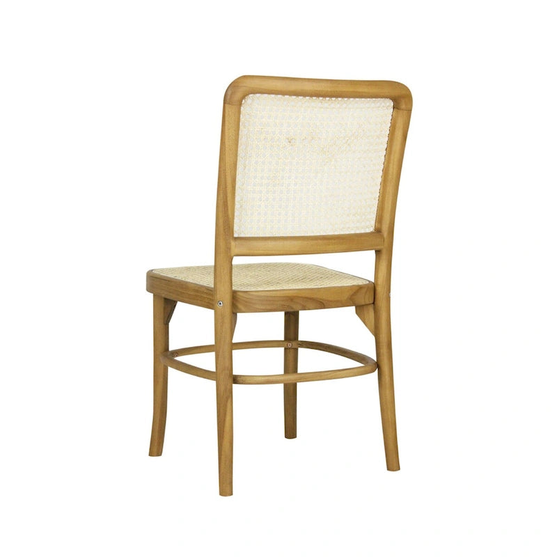 Chaise de salle à manger en bois massif et rotin style bohème naturel du milieu du siècle
