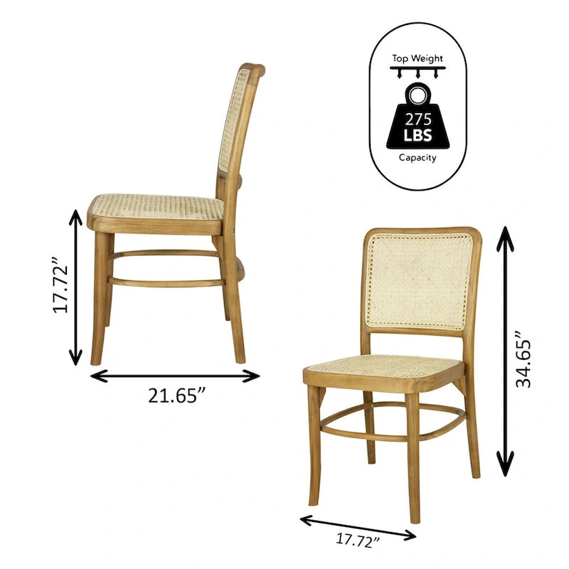 Chaise de salle à manger en bois massif et rotin style bohème naturel du milieu du siècle