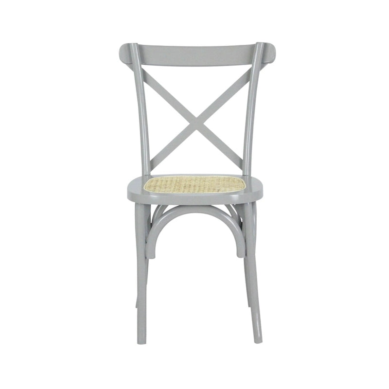 Chaise de salle à manger classique en bois massif à dossier en X, assise en rotin canné