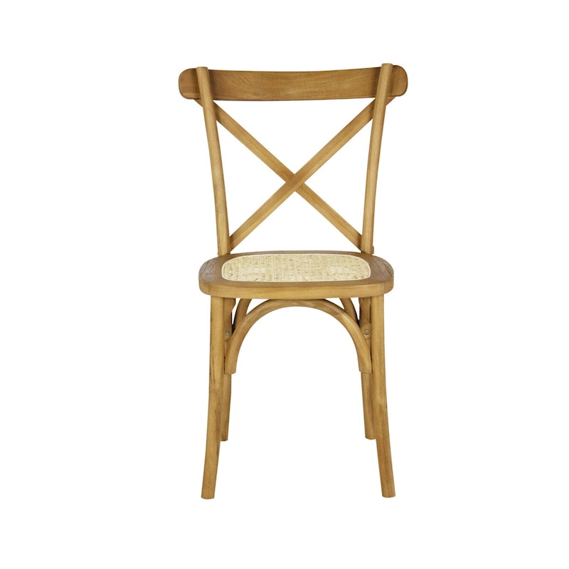 Chaise de salle à manger classique en bois massif à dossier en X, assise en rotin canné