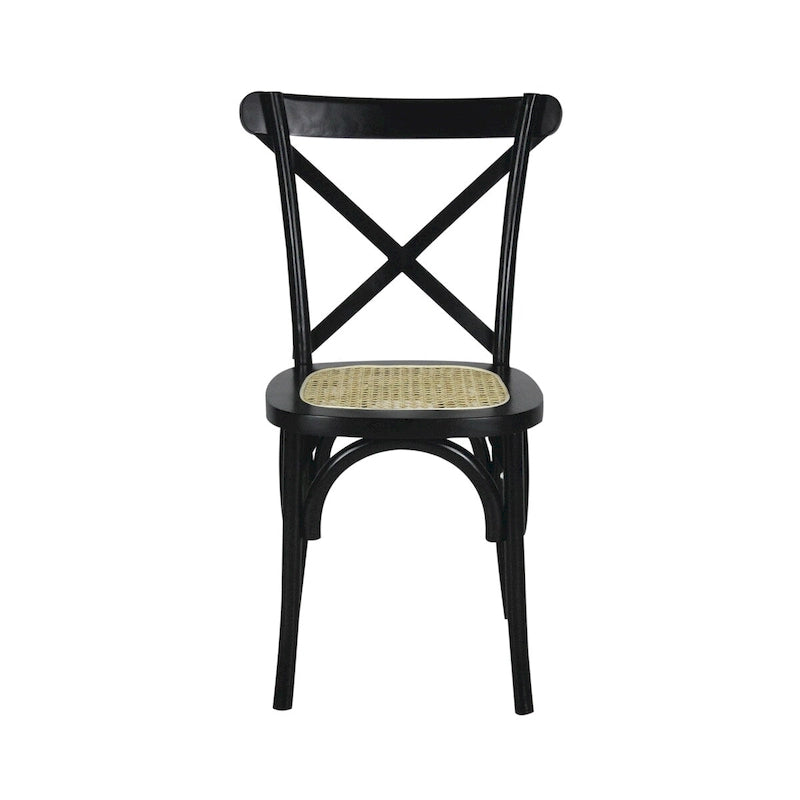 Chaise de salle à manger classique en bois massif à dossier en X, assise en rotin canné