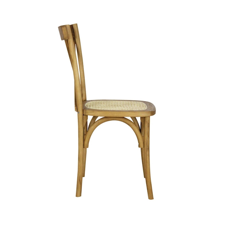 Chaise de salle à manger classique en bois massif à dossier en X, assise en rotin canné