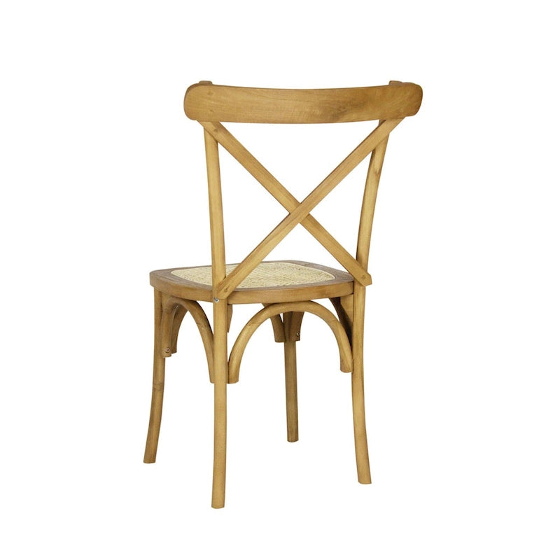 Chaise de salle à manger classique en bois massif à dossier en X, assise en rotin canné