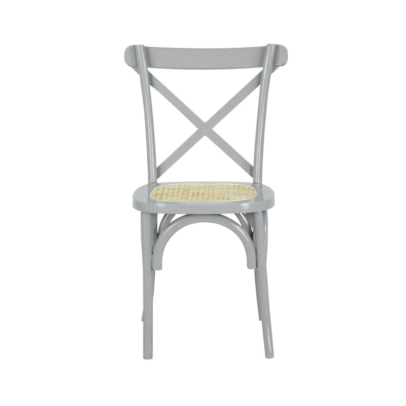 Chaise de salle à manger classique en bois massif à dossier en X, assise en rotin canné