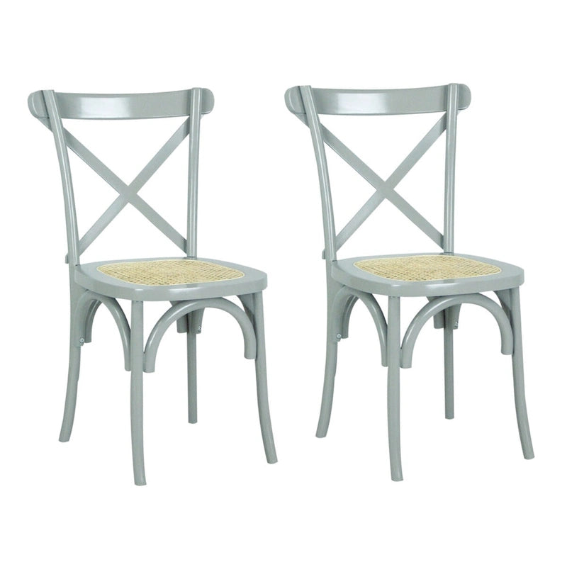Chaise de salle à manger classique en bois massif à dossier en X, assise en rotin canné