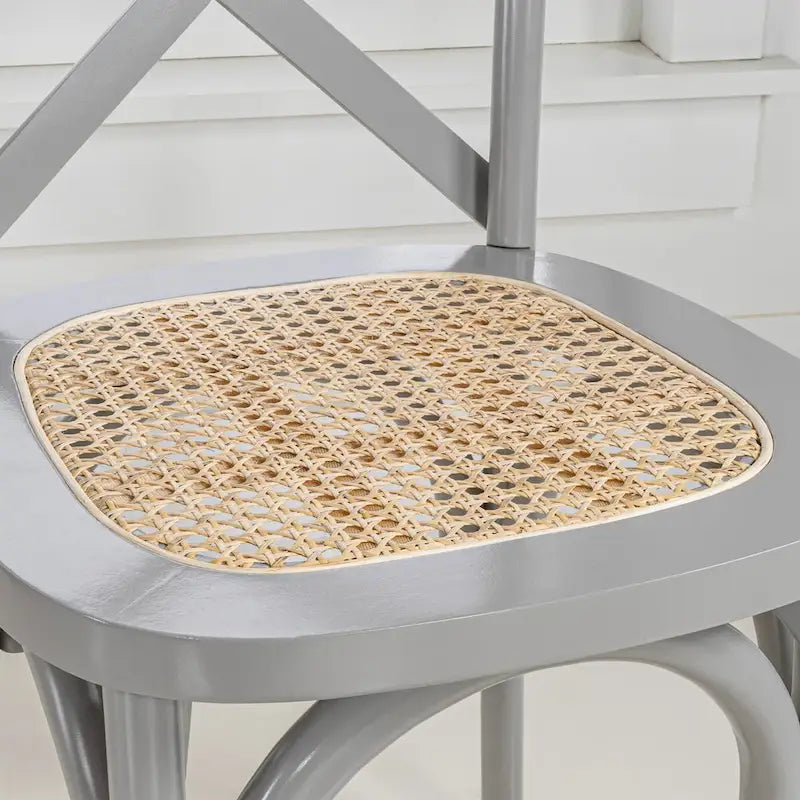 Chaise de salle à manger classique en bois massif à dossier en X, assise en rotin canné