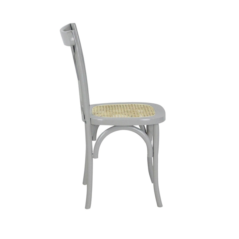 Chaise de salle à manger classique en bois massif à dossier en X, assise en rotin canné