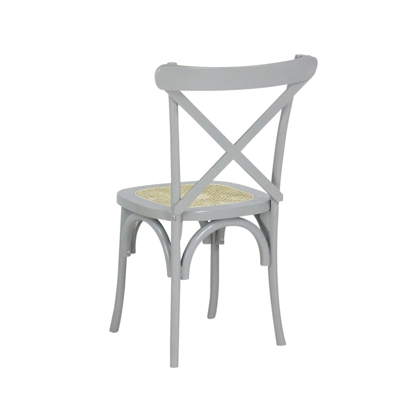 Chaise de salle à manger classique en bois massif à dossier en X, assise en rotin canné