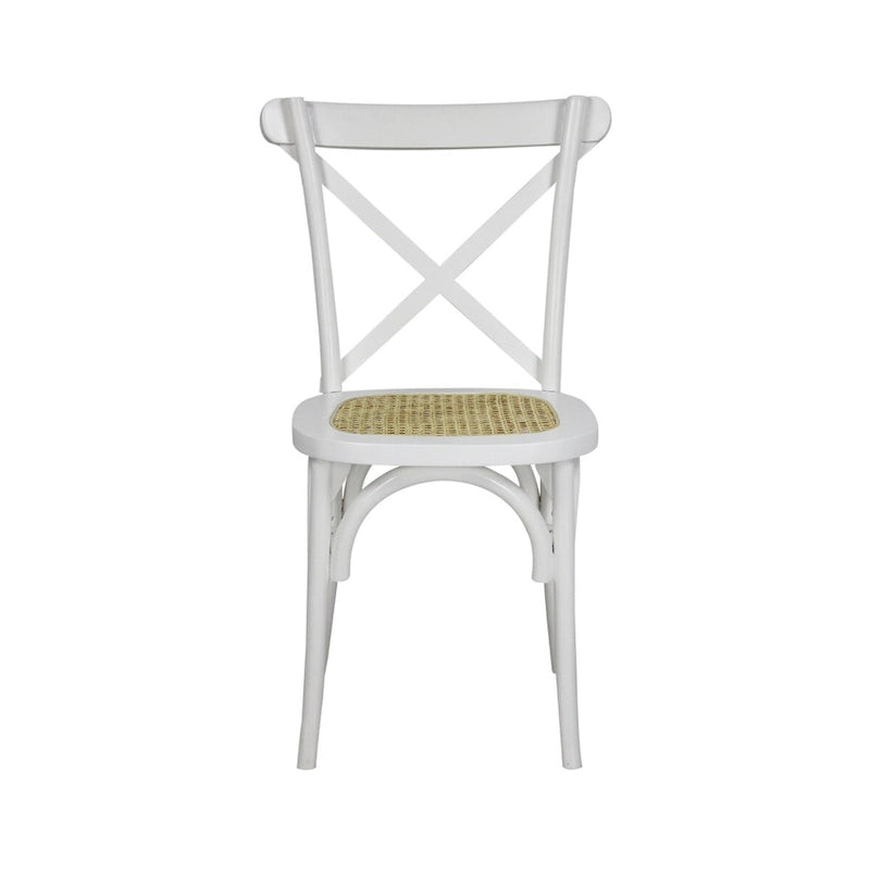 Chaise de salle à manger classique en bois massif à dossier en X, assise en rotin canné