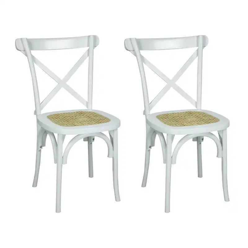Chaise de salle à manger classique en bois massif à dossier en X, assise en rotin canné