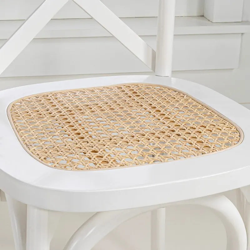 Chaise de salle à manger classique en bois massif à dossier en X, assise en rotin canné