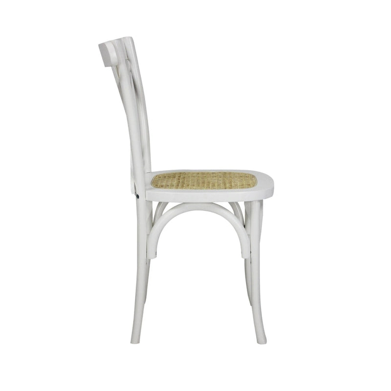 Chaise de salle à manger classique en bois massif à dossier en X, assise en rotin canné