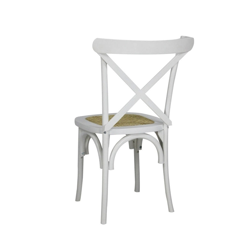 Chaise de salle à manger classique en bois massif à dossier en X, assise en rotin canné