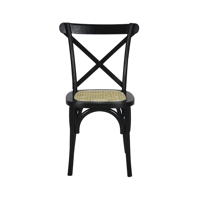 Chaise de salle à manger classique en bois massif à dossier en X, assise en rotin canné