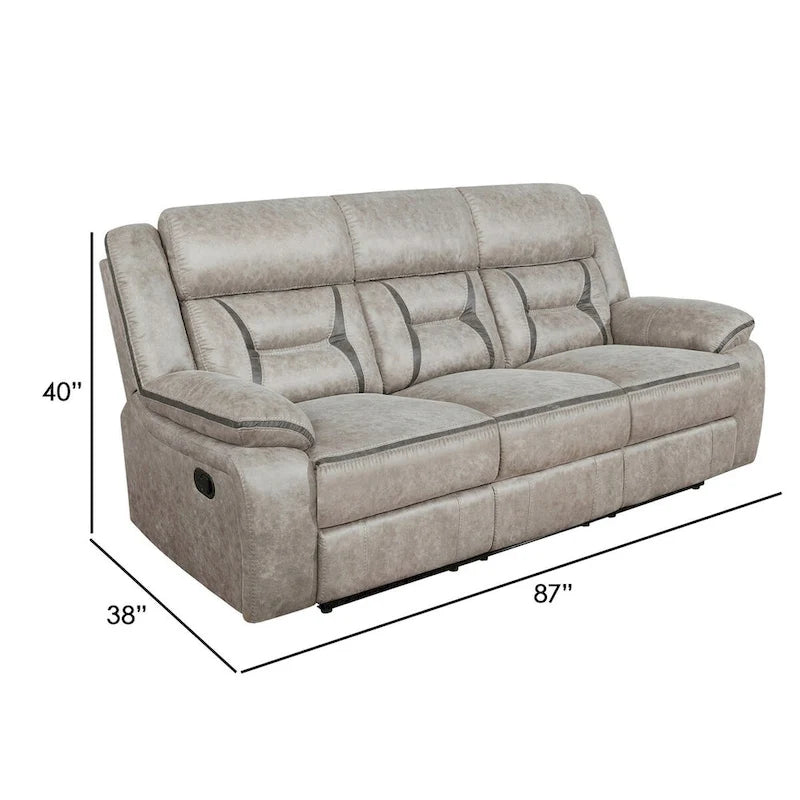 Canapé inclinable manuel planeur 87 pouces, surpiqûres contrastantes gris taupe foncé, similicuir