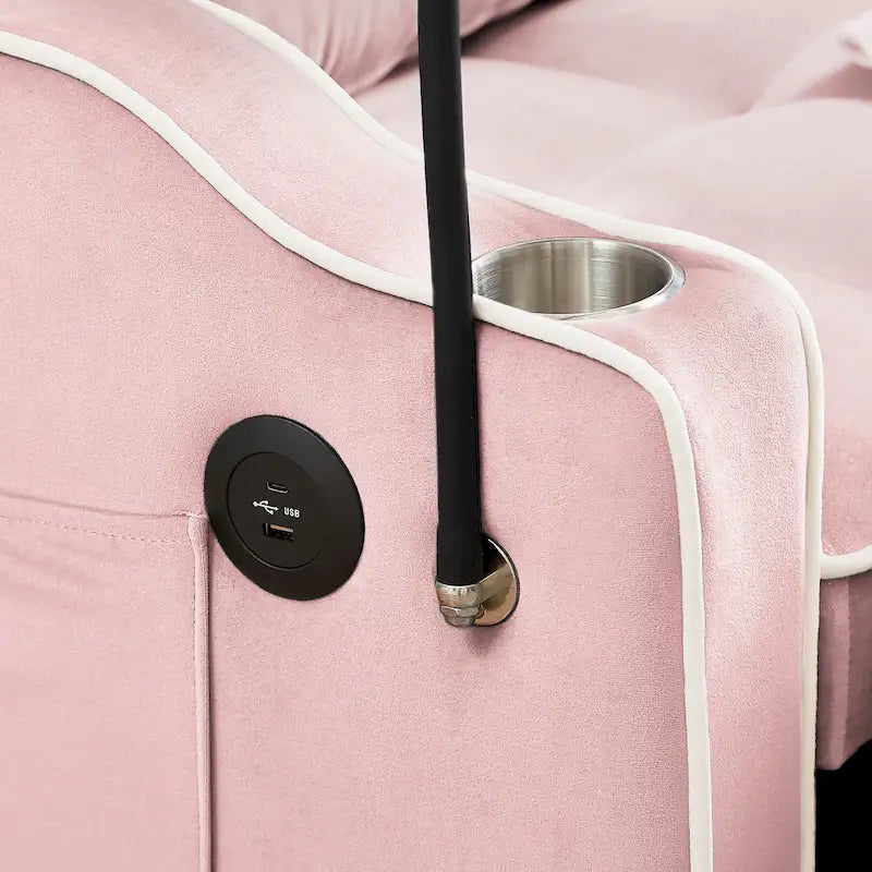 Canapé-lit futon convertible en velours avec chargement USB et support de téléphone