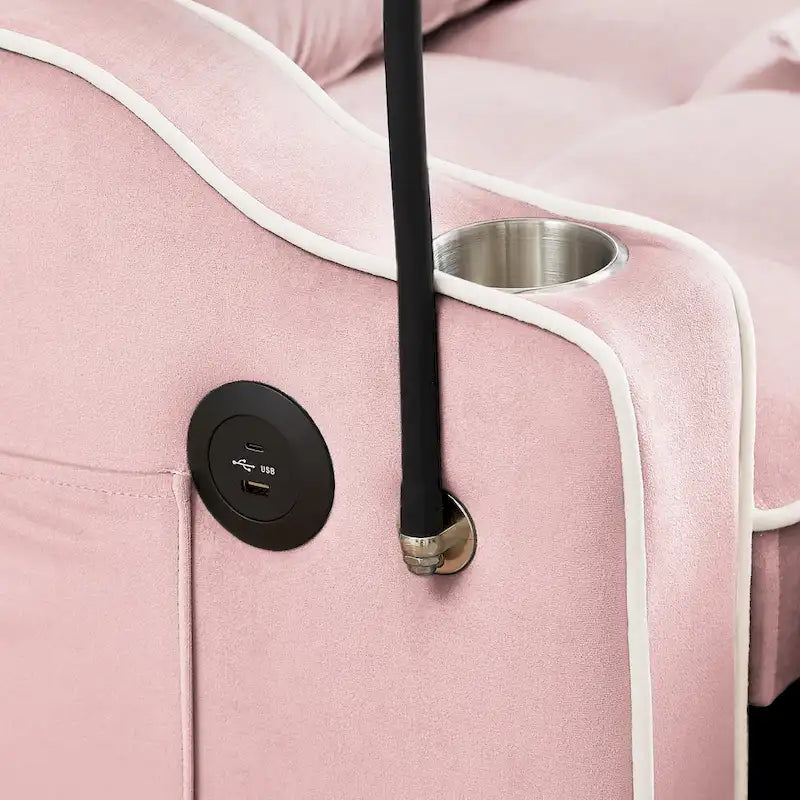 Canapé-lit futon convertible en velours avec chargement USB et support de téléphone