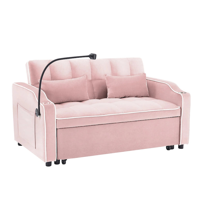 Canapé-lit futon convertible en velours avec chargement USB et support de téléphone