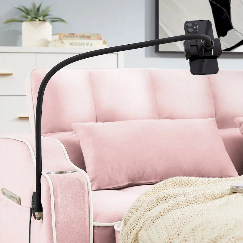 Canapé-lit futon convertible en velours avec chargement USB et support de téléphone