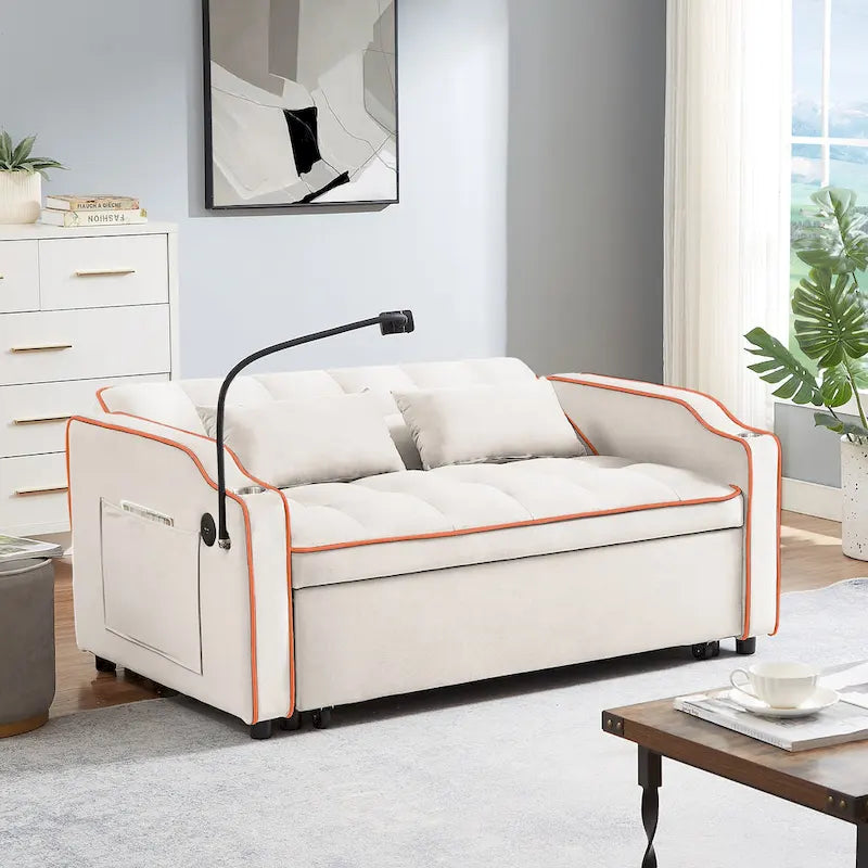 Canapé-lit futon convertible en velours avec chargement USB et support de téléphone