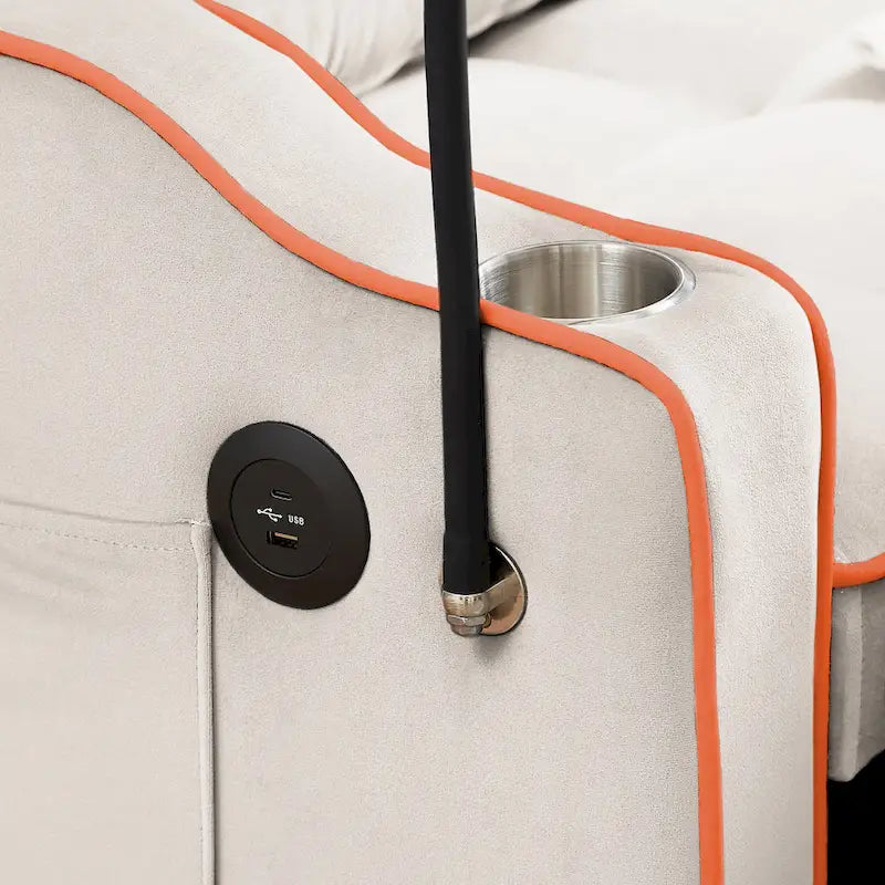 Canapé-lit futon convertible en velours avec chargement USB et support de téléphone