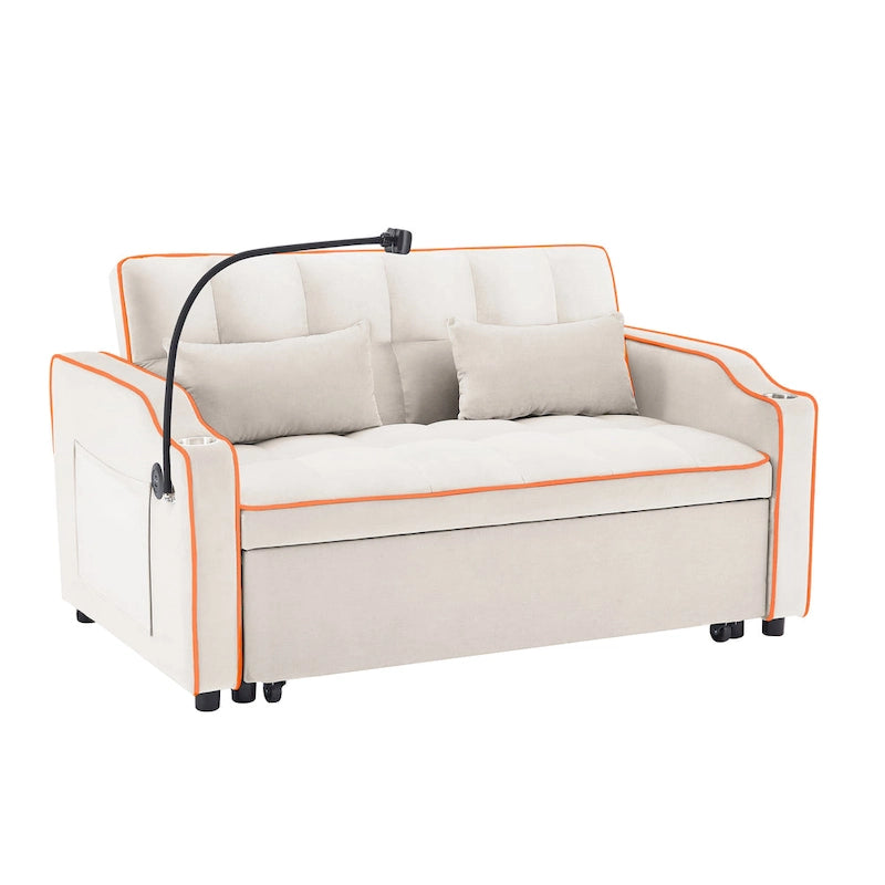 Canapé-lit futon convertible en velours avec chargement USB et support de téléphone