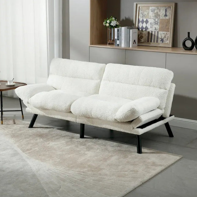 COOLMORE Linen/Microsuede/Teddy Loveseats Convertible Sleeper Sofa with metal feet