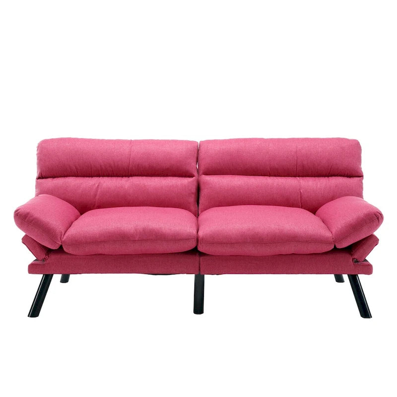 Canapé convertible 2 places rembourré avec pieds en métal, Rouge rosé