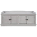 Banc de rangement 4 portes en bois avec coussin en lin et portes d'armoire Gris délavé Espresso Marine Blanc
