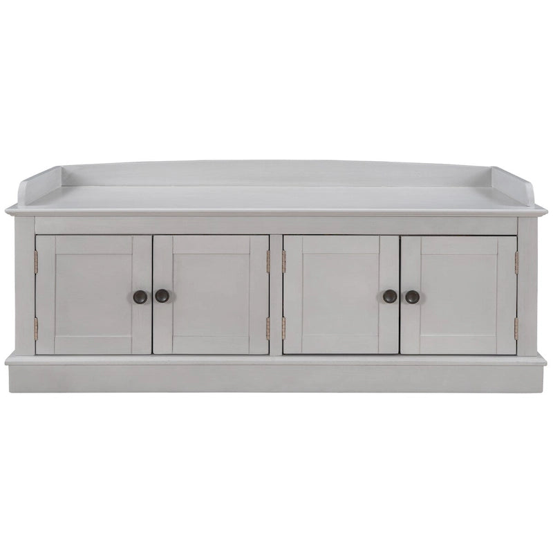 Banc de rangement 4 portes en bois avec coussin en lin et portes d'armoire Gris délavé Espresso Marine Blanc