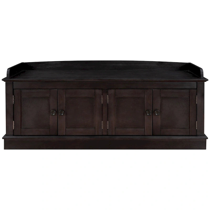 Banc de rangement 4 portes en bois avec coussin en lin et portes d'armoire Gris délavé Espresso Marine Blanc