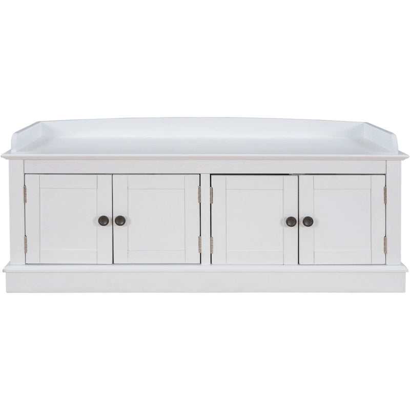 Banc de rangement 4 portes en bois avec coussin en lin et portes d'armoire Gris délavé Espresso Marine Blanc