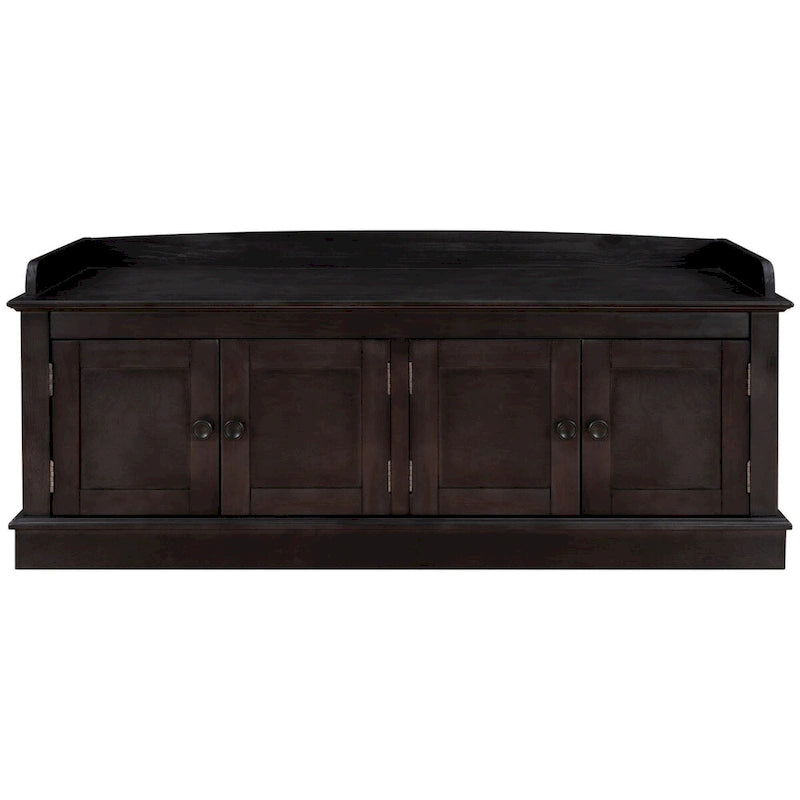 Banc de rangement 4 portes en bois avec coussin en lin et portes d'armoire Gris délavé Espresso Marine Blanc
