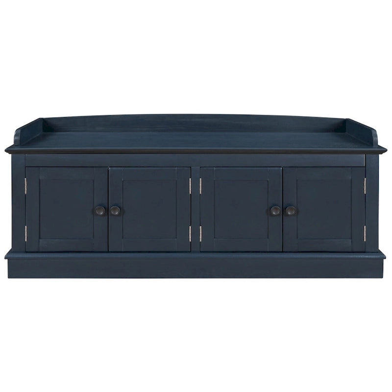 Banc de rangement 4 portes en bois avec coussin en lin et portes d'armoire Gris délavé Espresso Marine Blanc