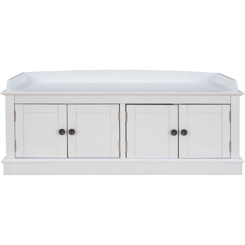 Banc de rangement 4 portes en bois avec coussin en lin et portes d'armoire Gris délavé Espresso Marine Blanc