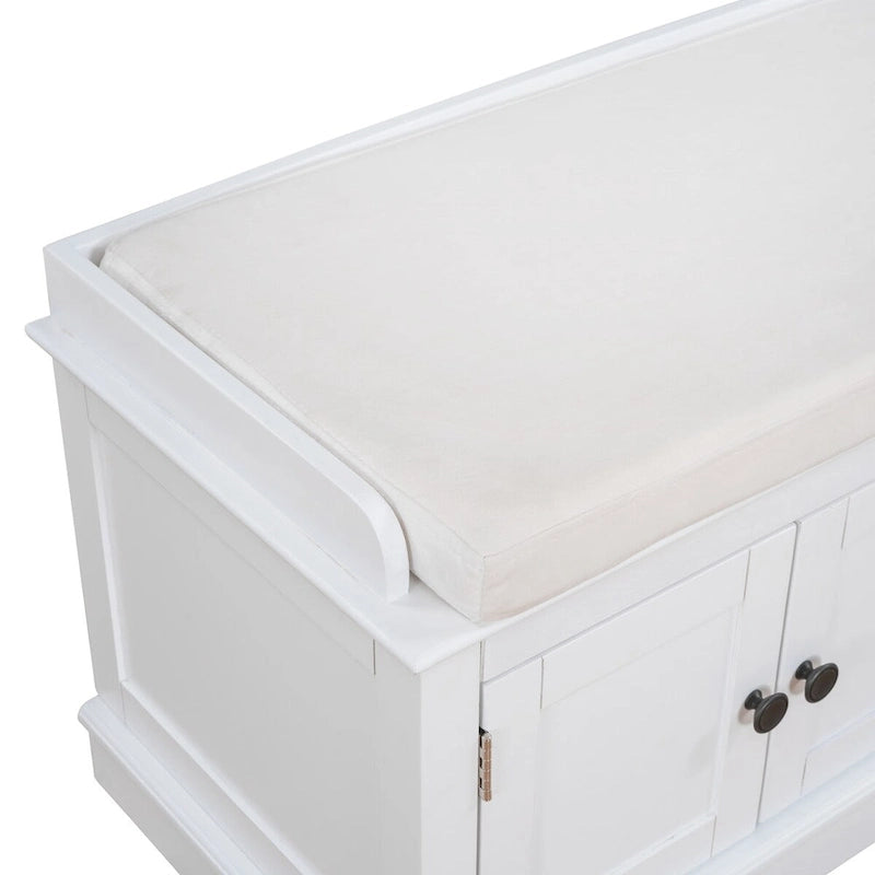 Banc de rangement 4 portes en bois avec coussin en lin et portes d'armoire Gris délavé Espresso Marine Blanc