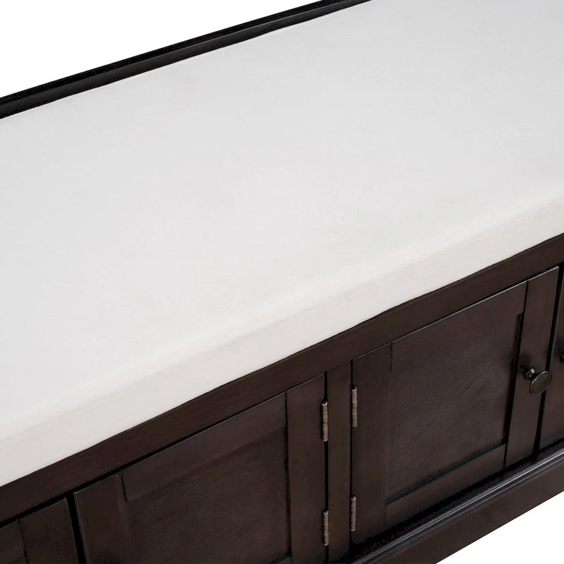 Banc de rangement 4 portes en bois avec coussin en lin et portes d'armoire Gris délavé Espresso Marine Blanc