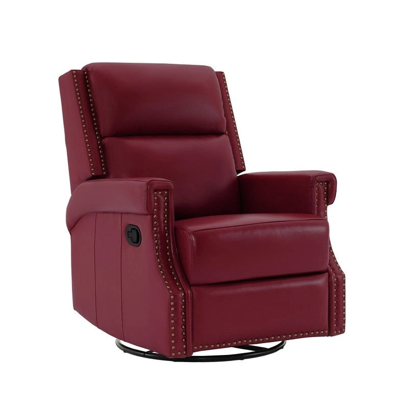 Fauteuil inclinable pivotant en cuir véritable avec accents cloutés 360 degrés Bordeaux Noir Chameau Bleu