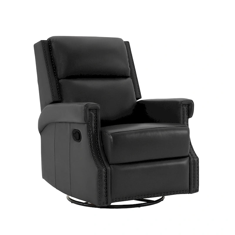 Fauteuil inclinable pivotant en cuir véritable avec accents cloutés 360 degrés Bordeaux Noir Chameau Bleu
