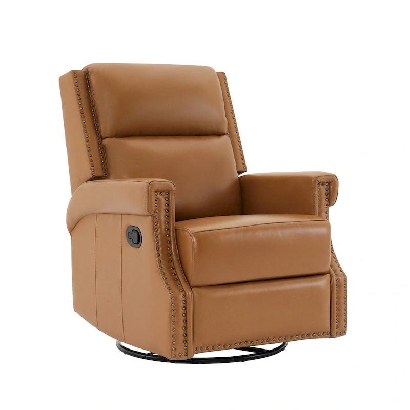 Fauteuil inclinable pivotant en cuir véritable avec accents cloutés 360 degrés Bordeaux Noir Chameau Bleu