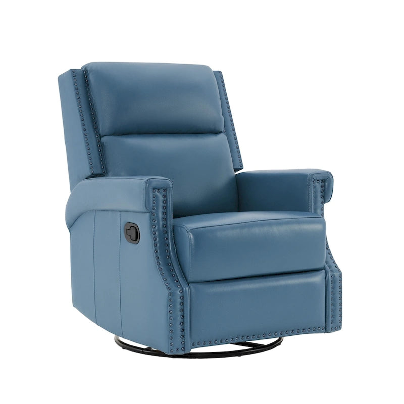 Fauteuil inclinable pivotant en cuir véritable avec accents cloutés 360 degrés Bordeaux Noir Chameau Bleu